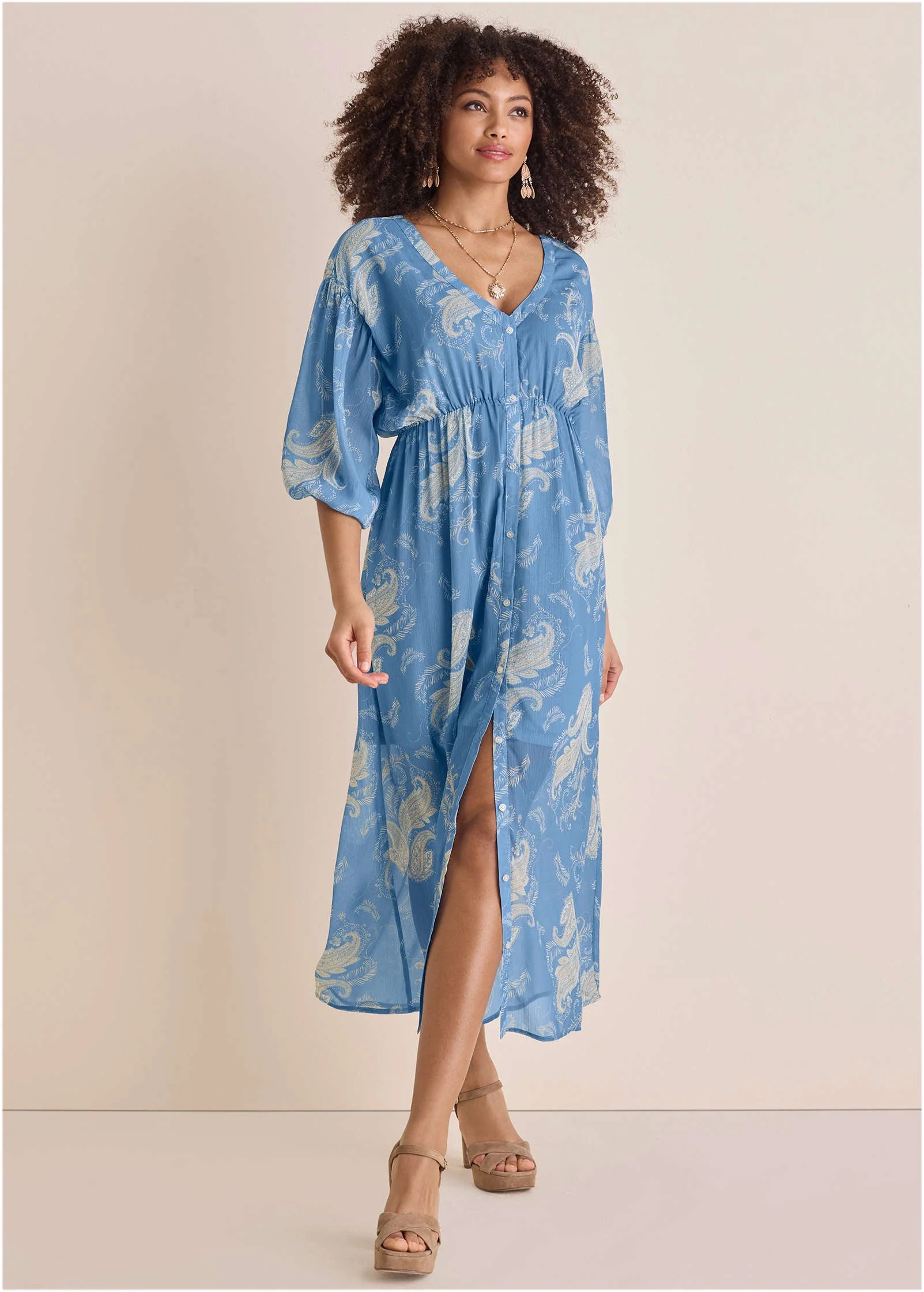 Button Down Maxi Dress - Blue