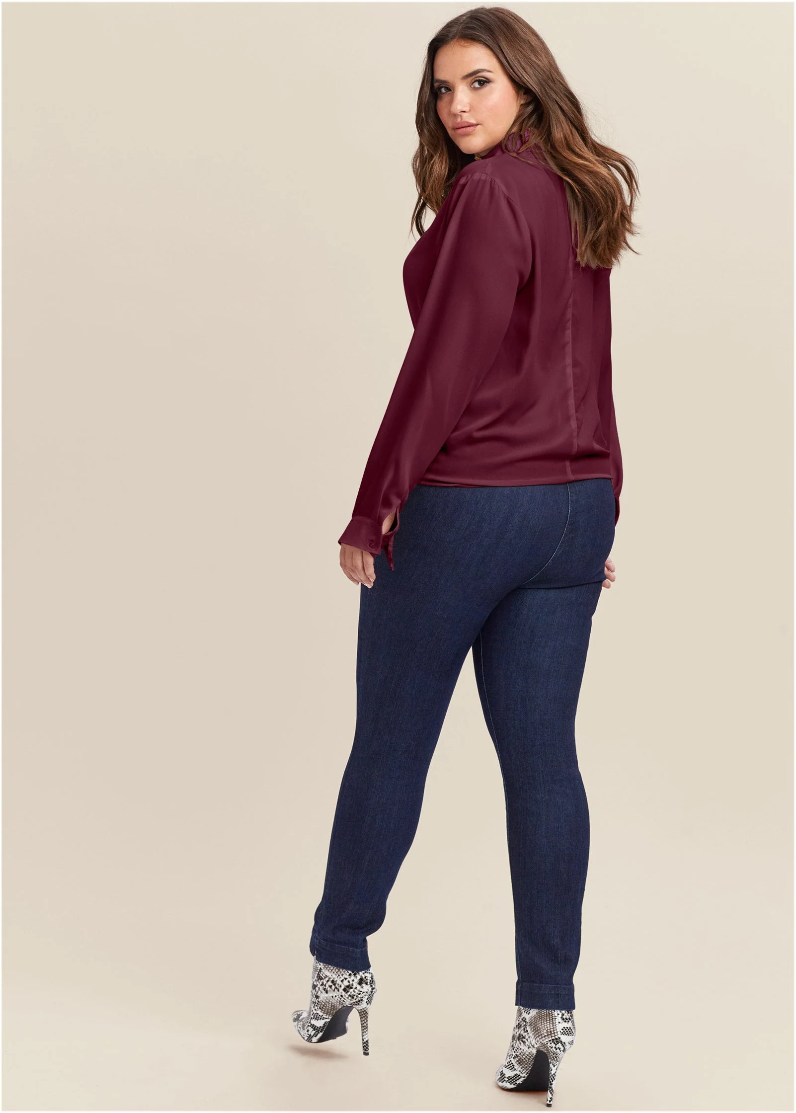 Surplice Side Tie Blouse - Wine - Image 12