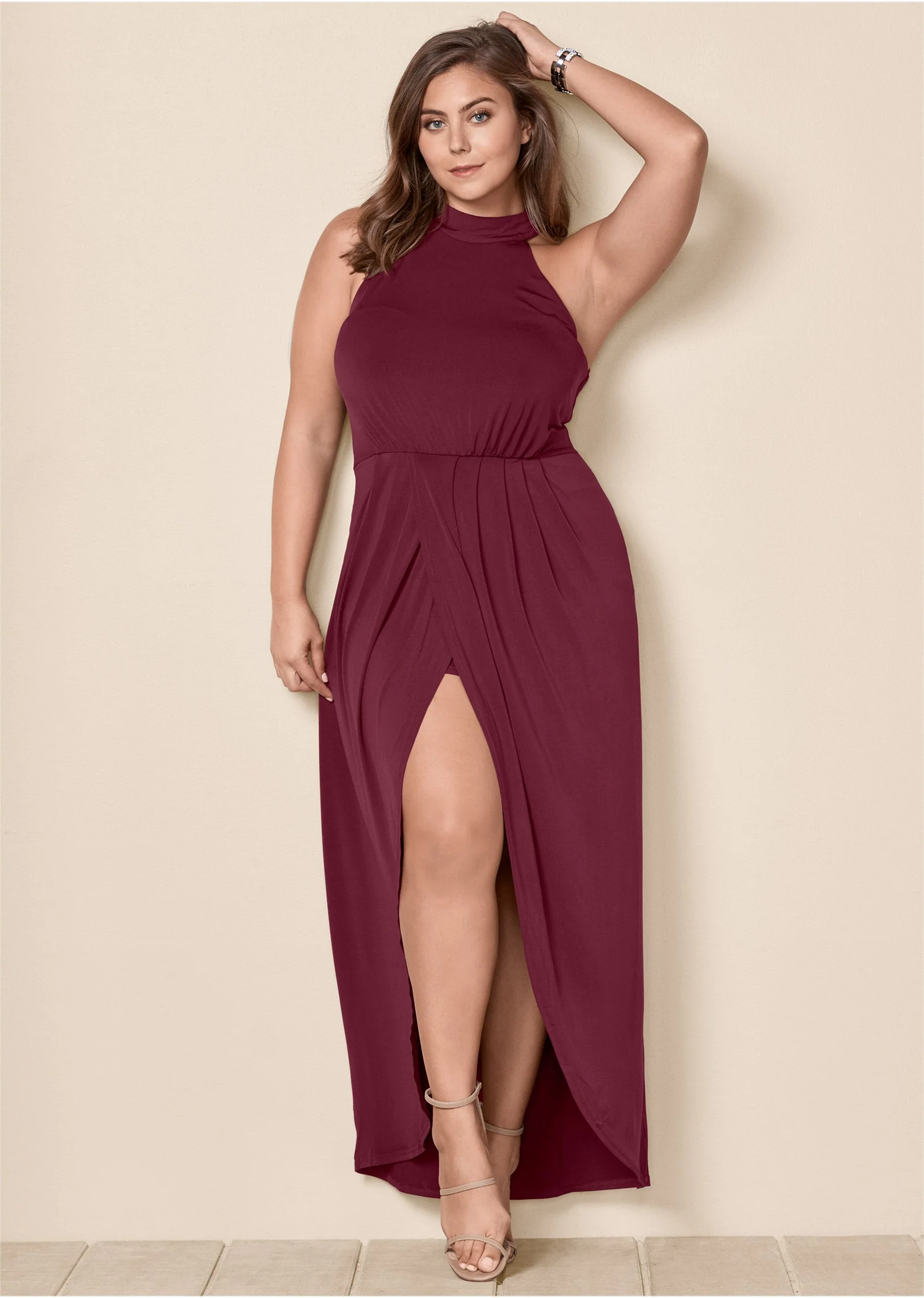 Drape Maxi Dress - Wine - Image 7