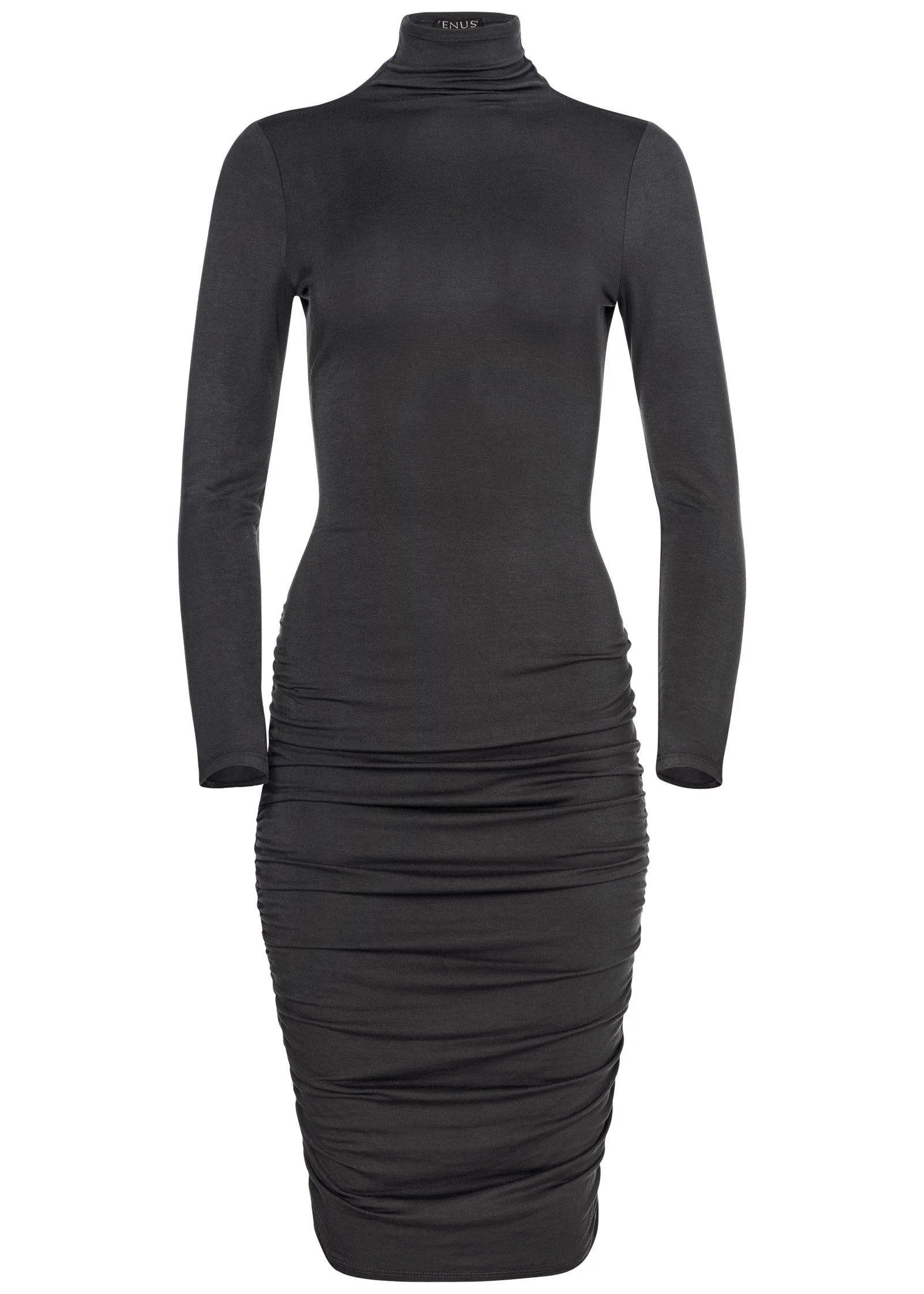 Long Sleeve Ruched Dress - Black - Image 5