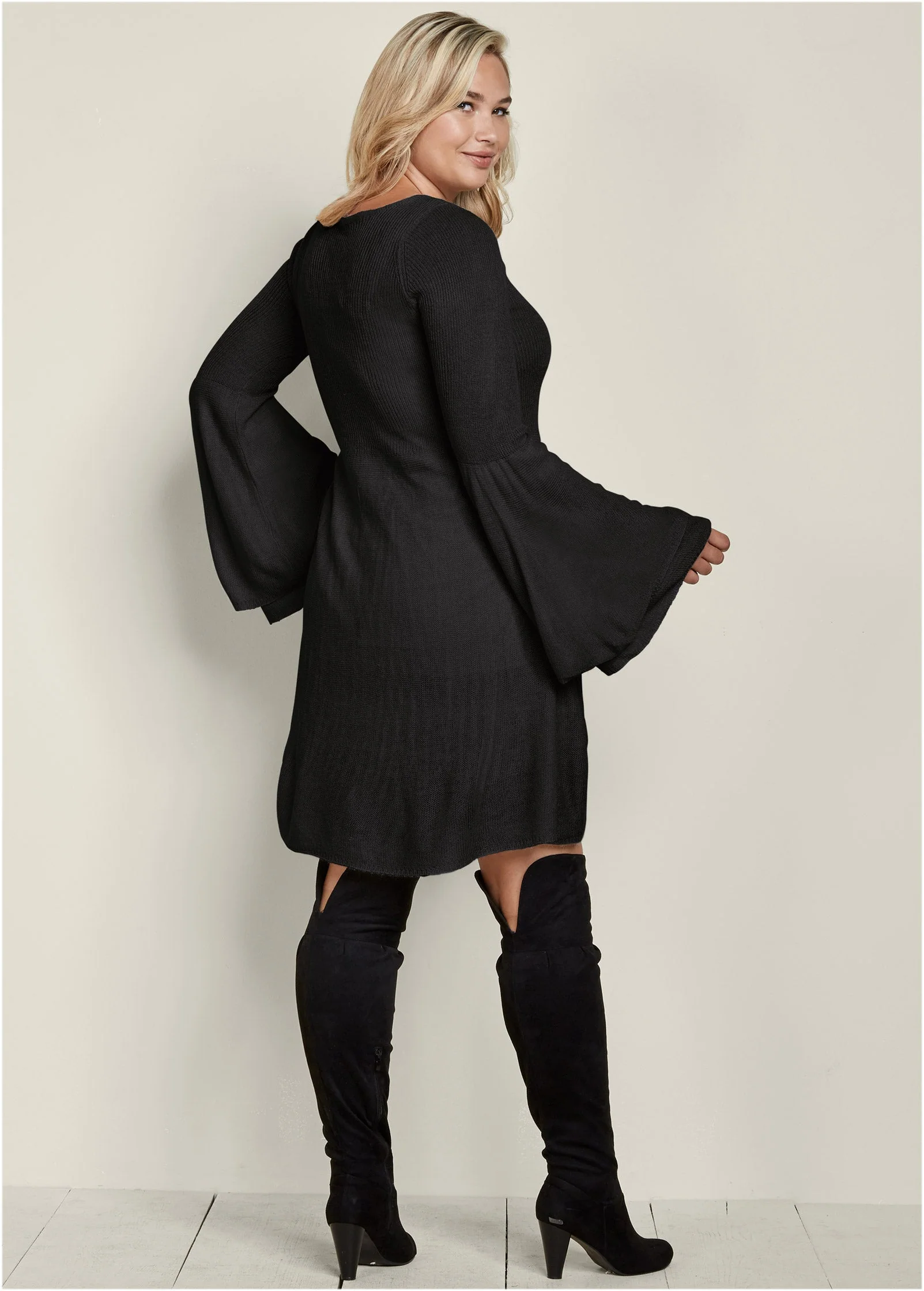 Boho Sweater Dress - Black - Image 6