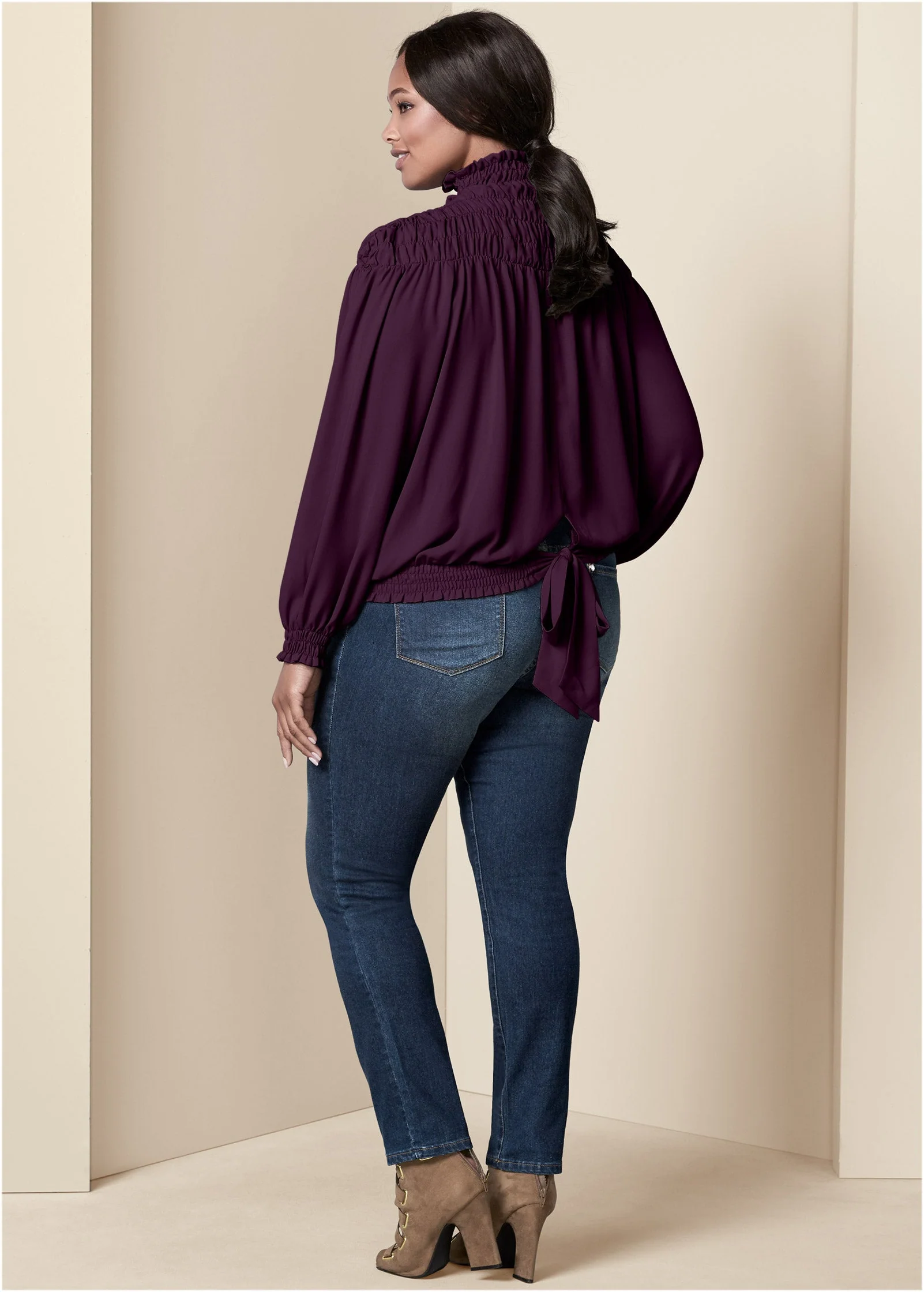 Smocked Detail Top - Dark Purple - Image 10