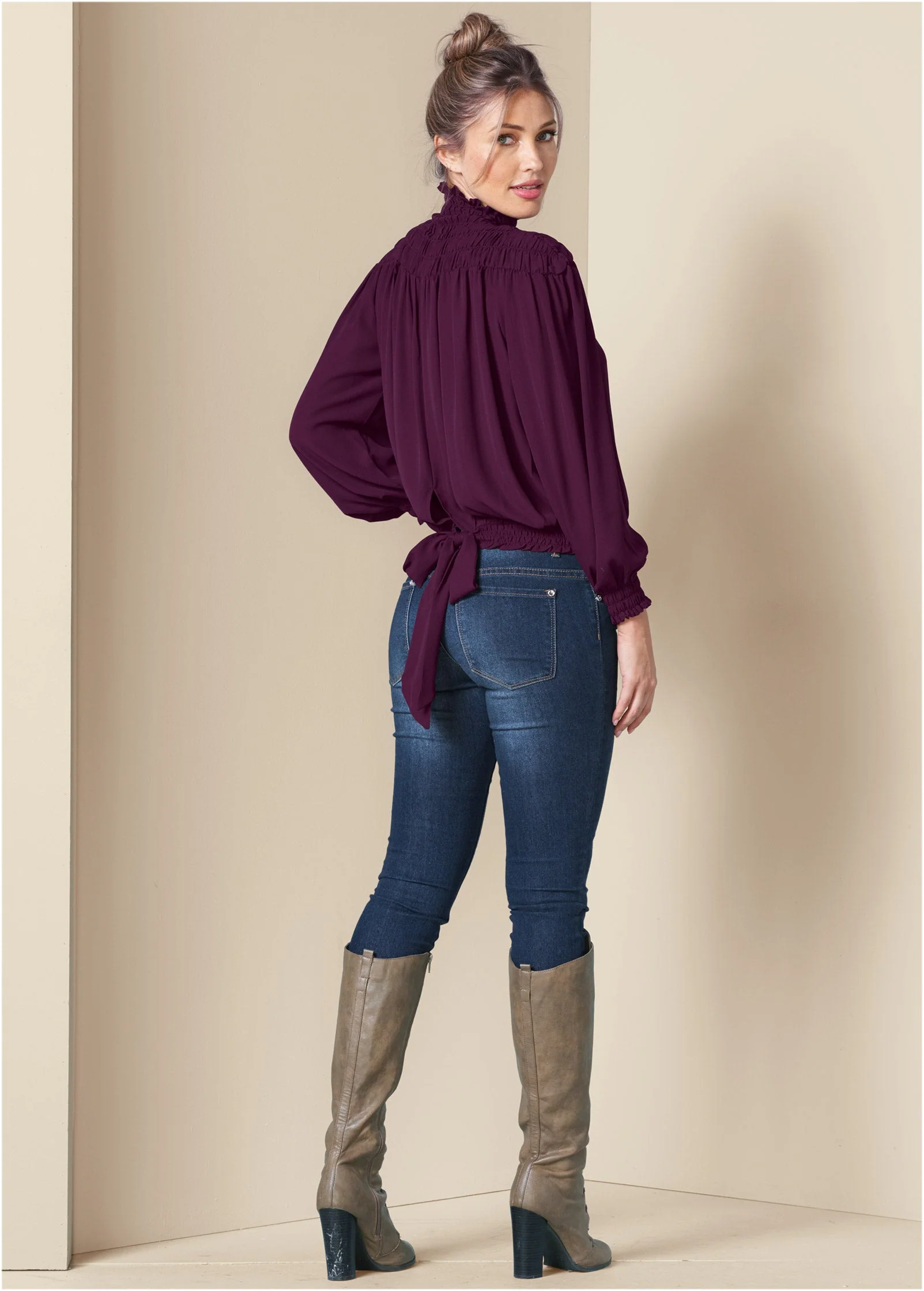 Smocked Detail Top - Dark Purple - Image 3