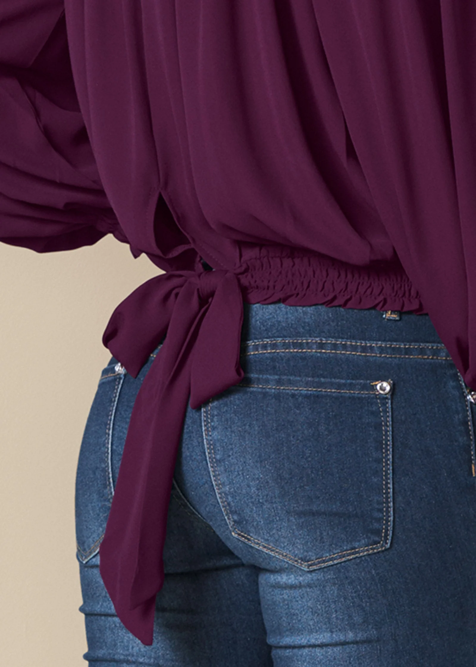 Smocked Detail Top - Dark Purple - Image 5