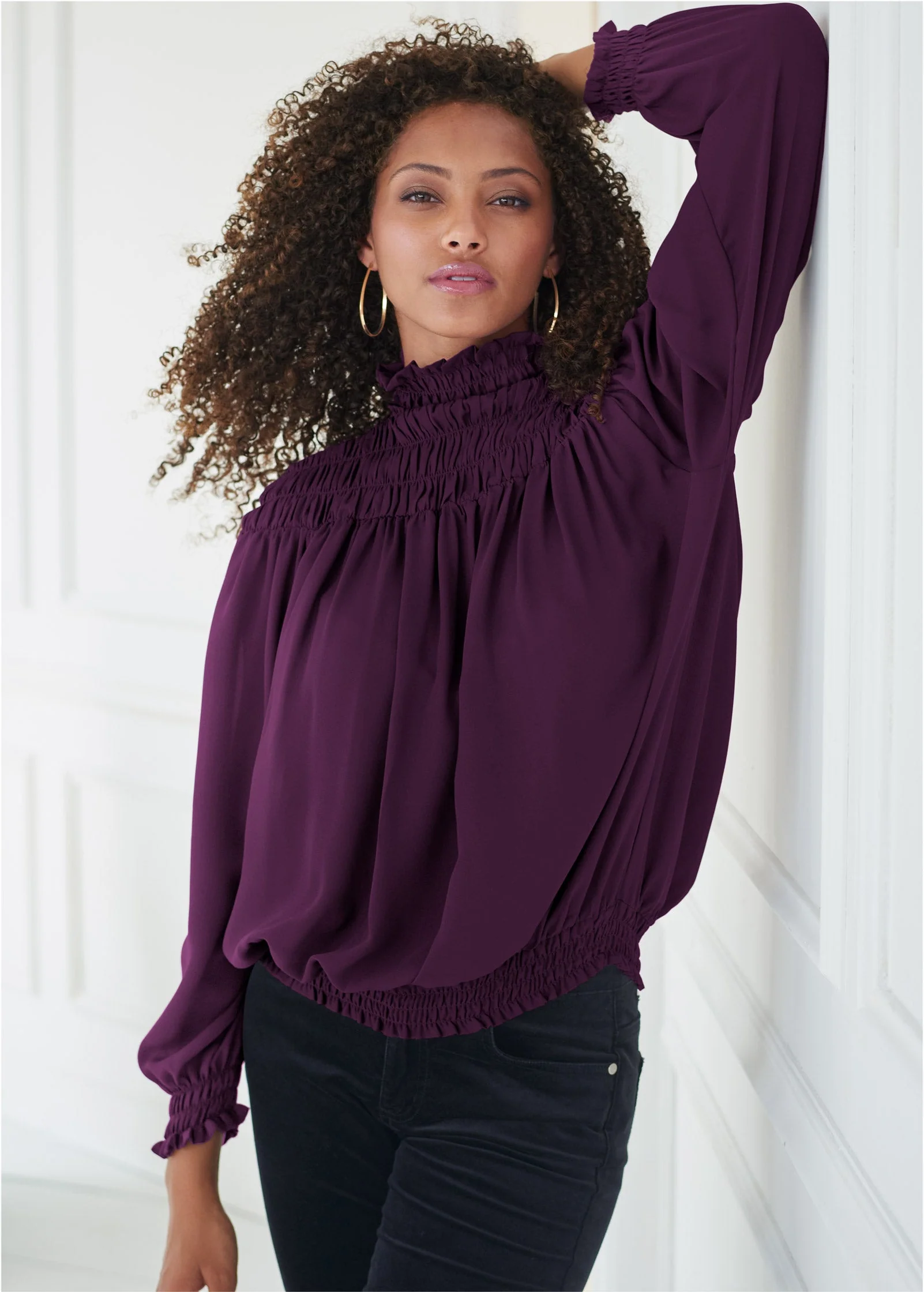 Smocked Detail Top - Dark Purple - Image 7