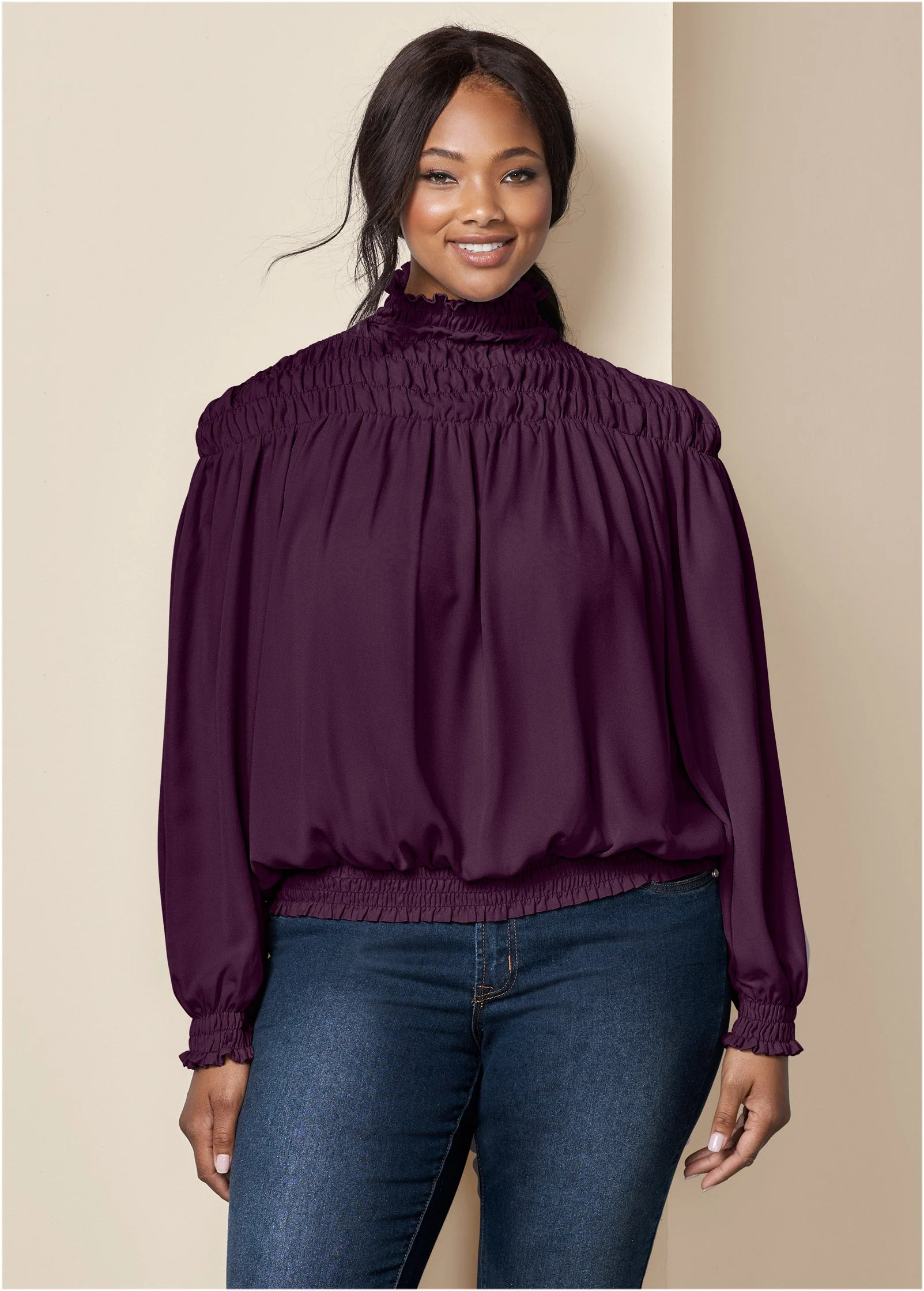 Smocked Detail Top - Dark Purple - Image 8