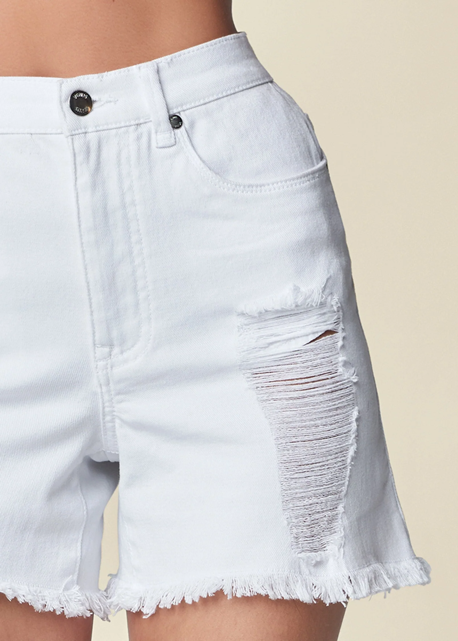Distressed Jean Shorts - White Denim - Image 5