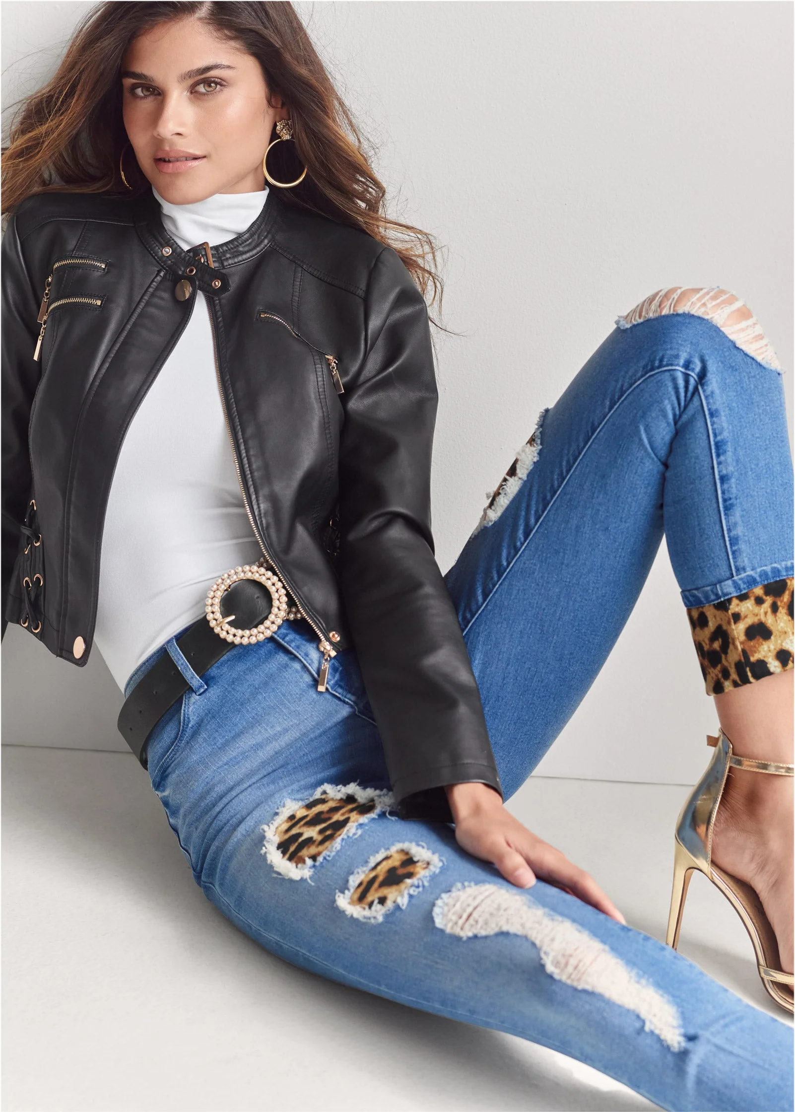 Leopard Cuffed Jeans - Light Wash - Image 10