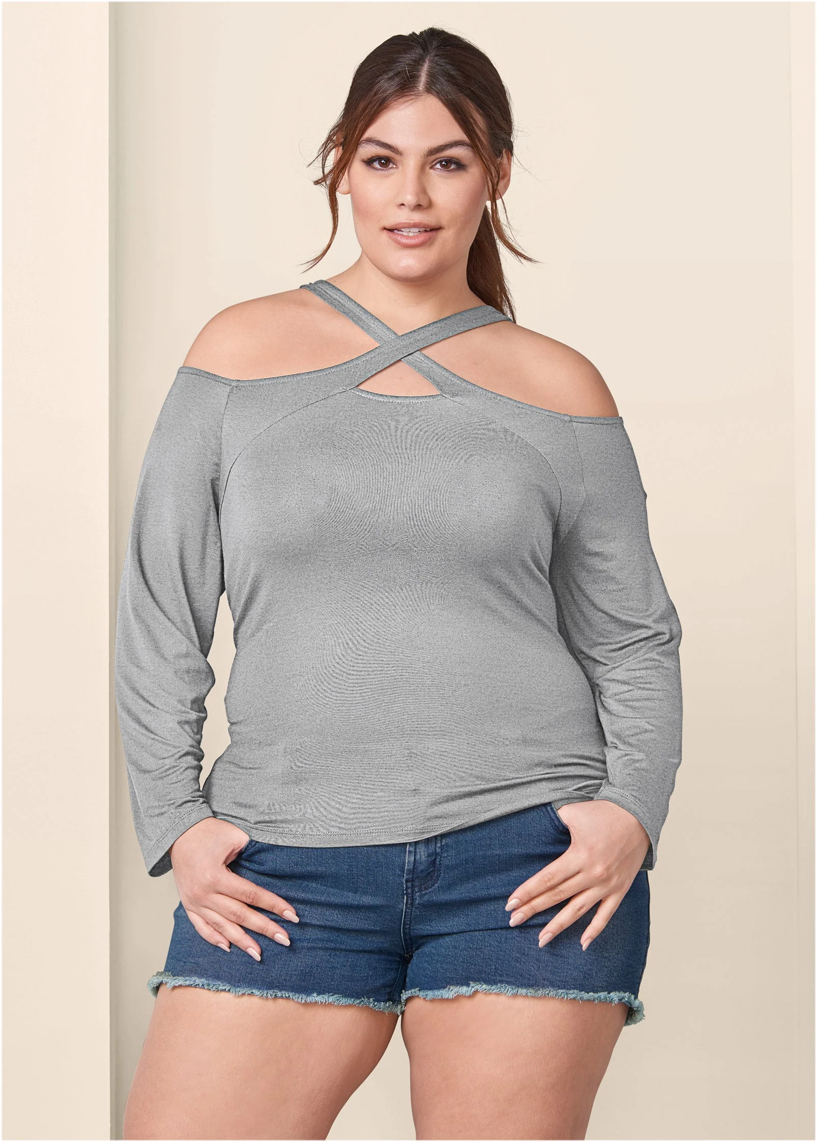 Crisscross Neck Top - Heather Grey - Image 8