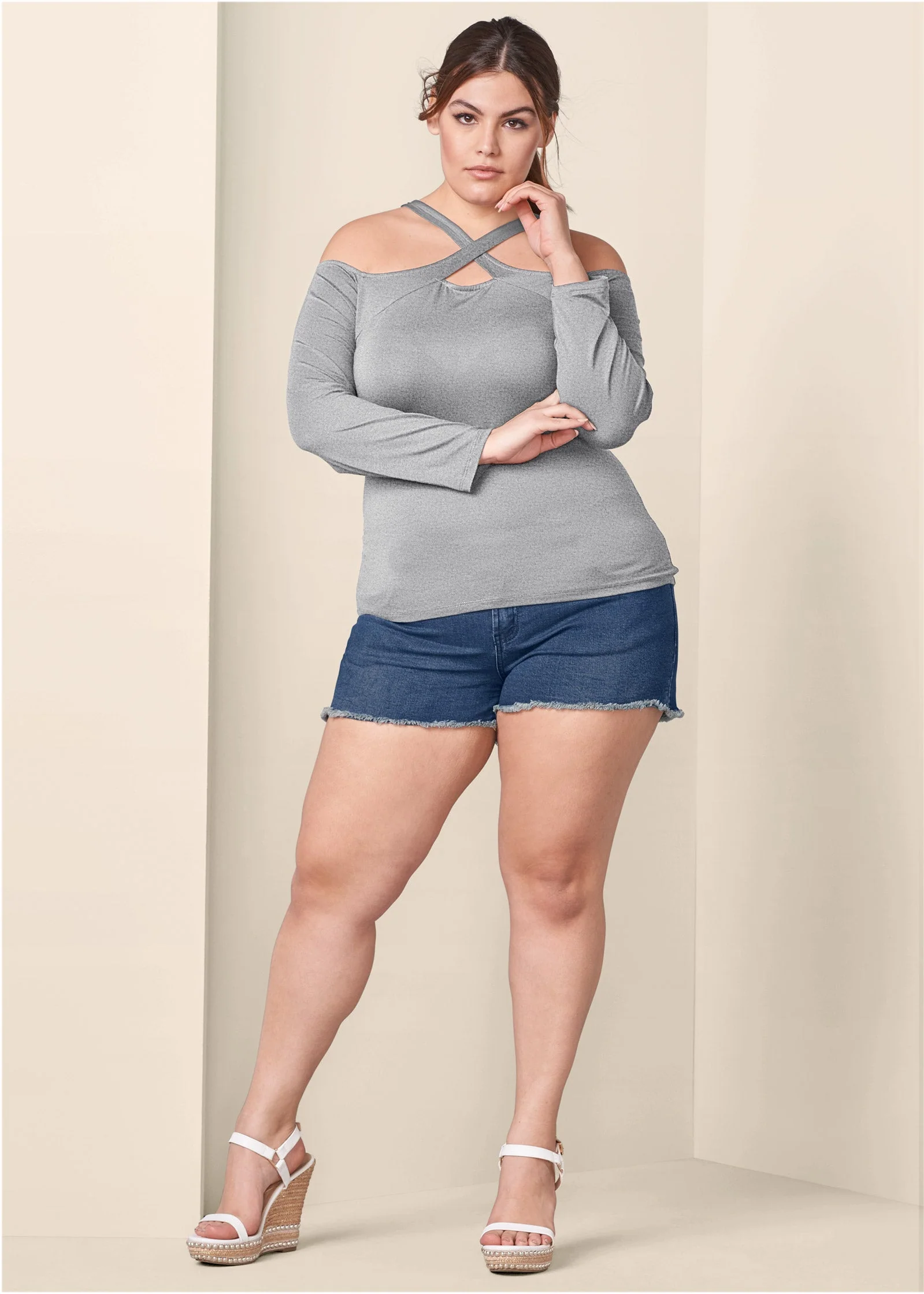Crisscross Neck Top - Heather Grey - Image 9