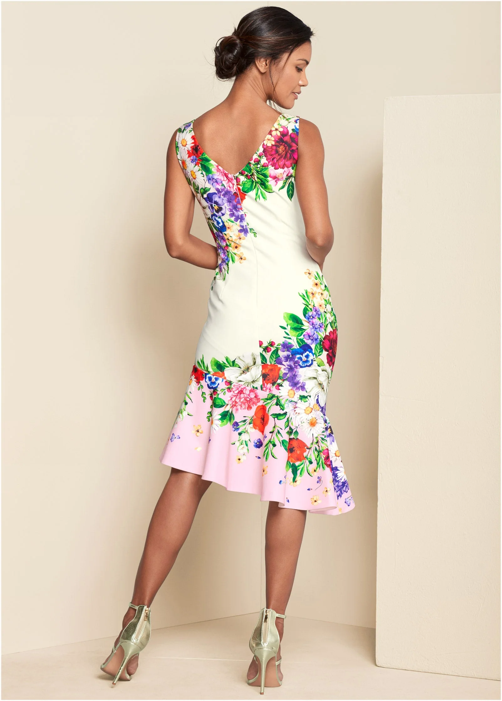 Ruffle Trim Detail Dress - White Multi - Image 3