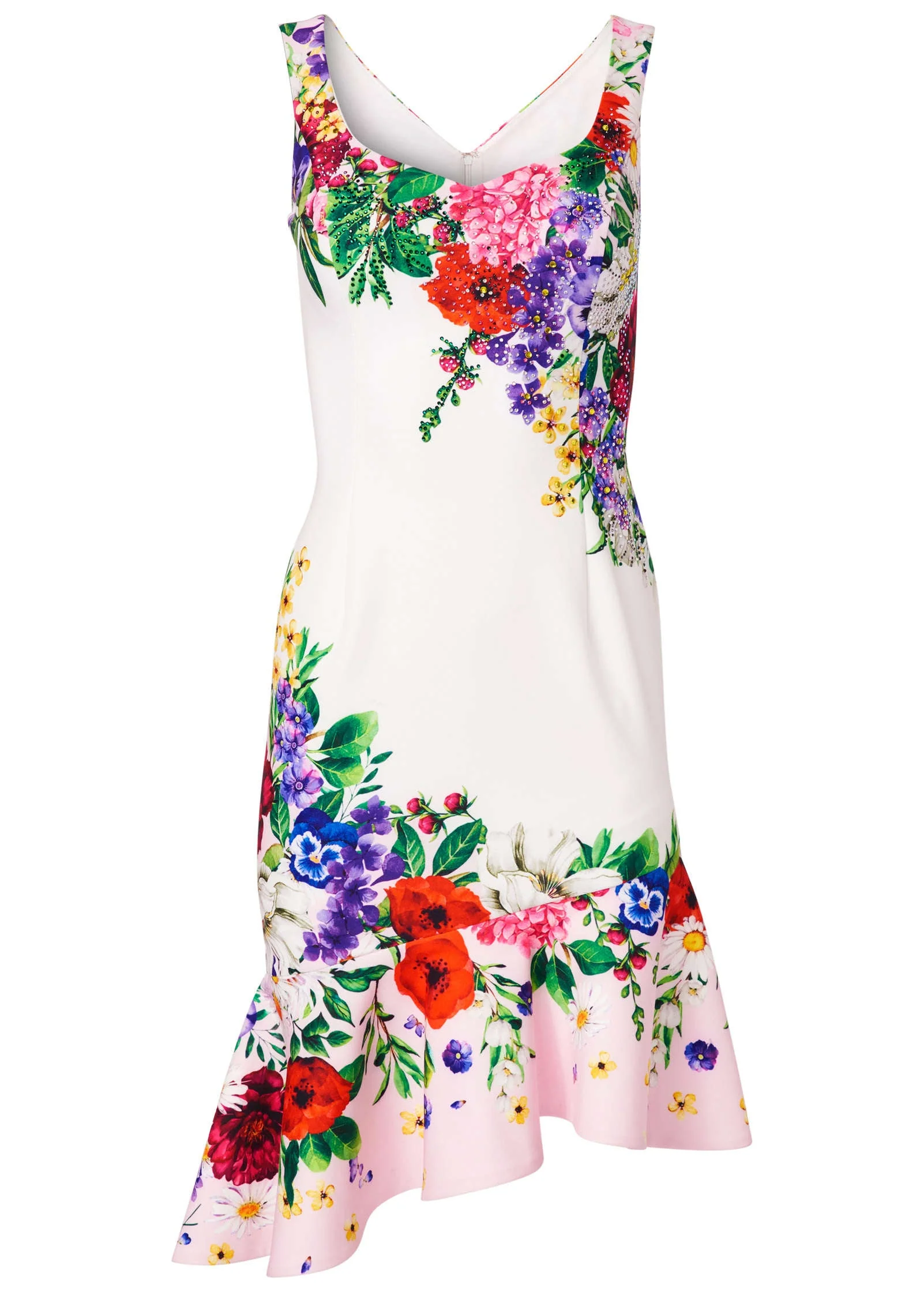 Ruffle Trim Detail Dress - White Multi - Image 4
