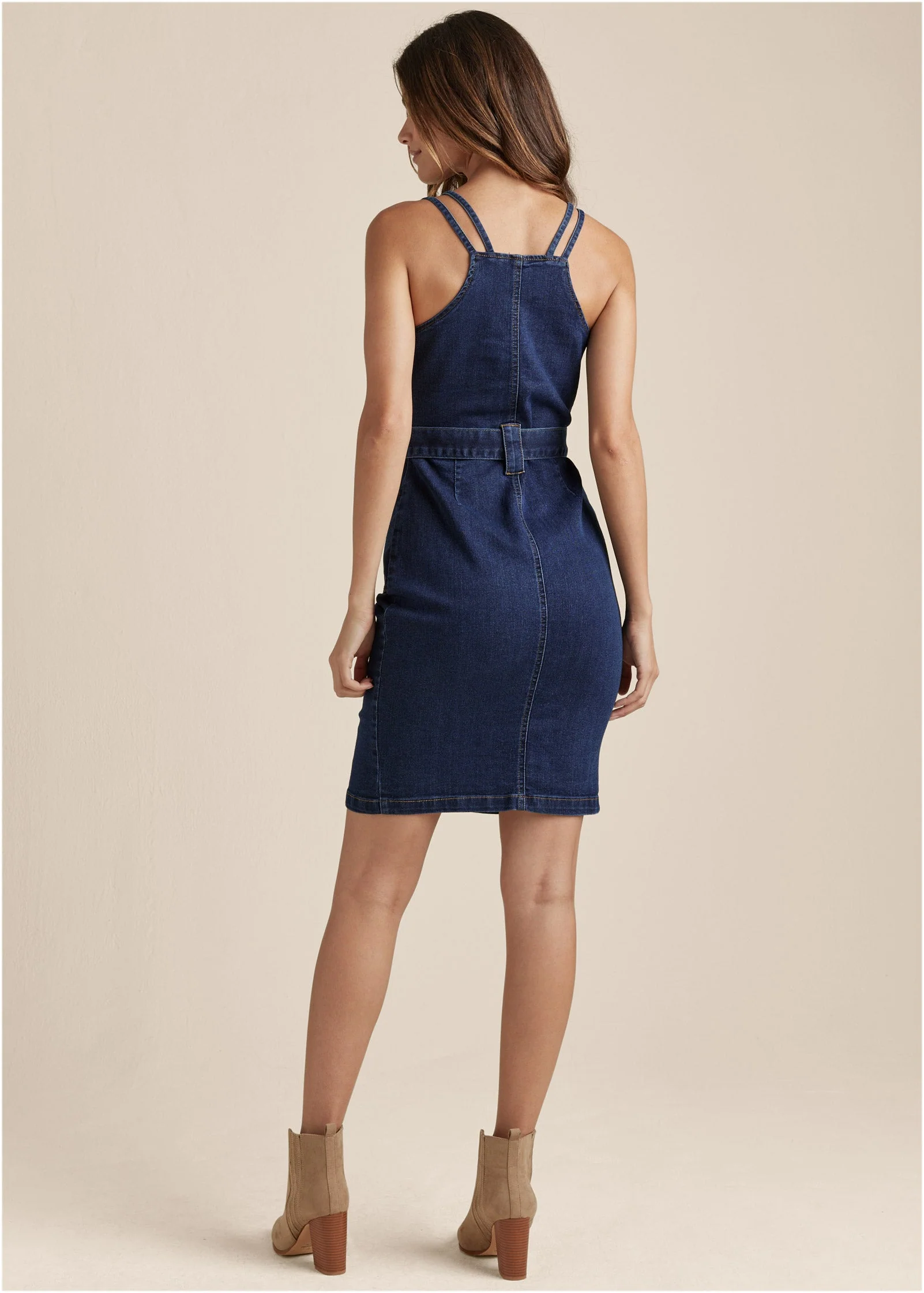 Denim Dress With Zipper - Dark Wash - Image 3
