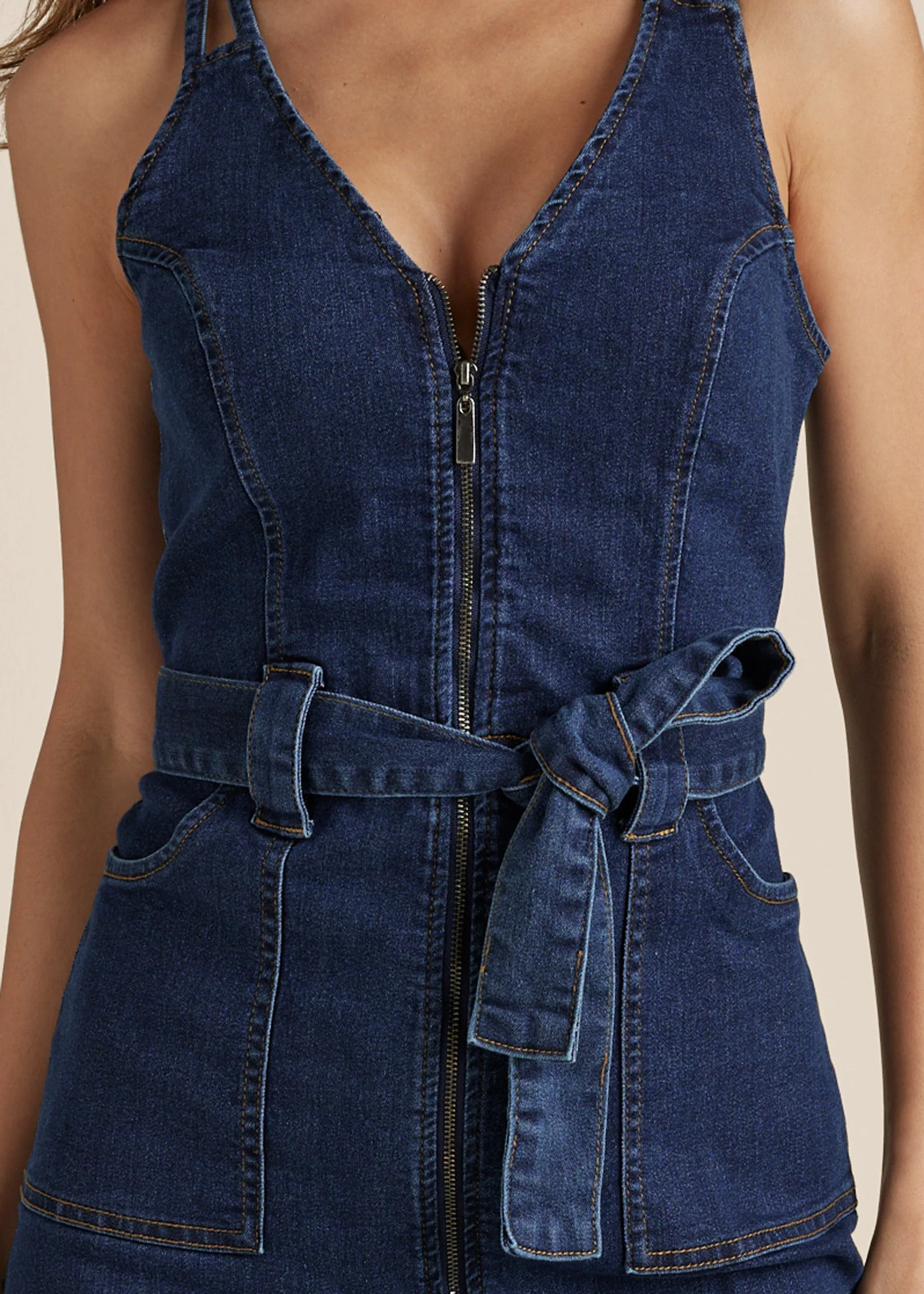 Denim Dress With Zipper - Dark Wash - Image 4