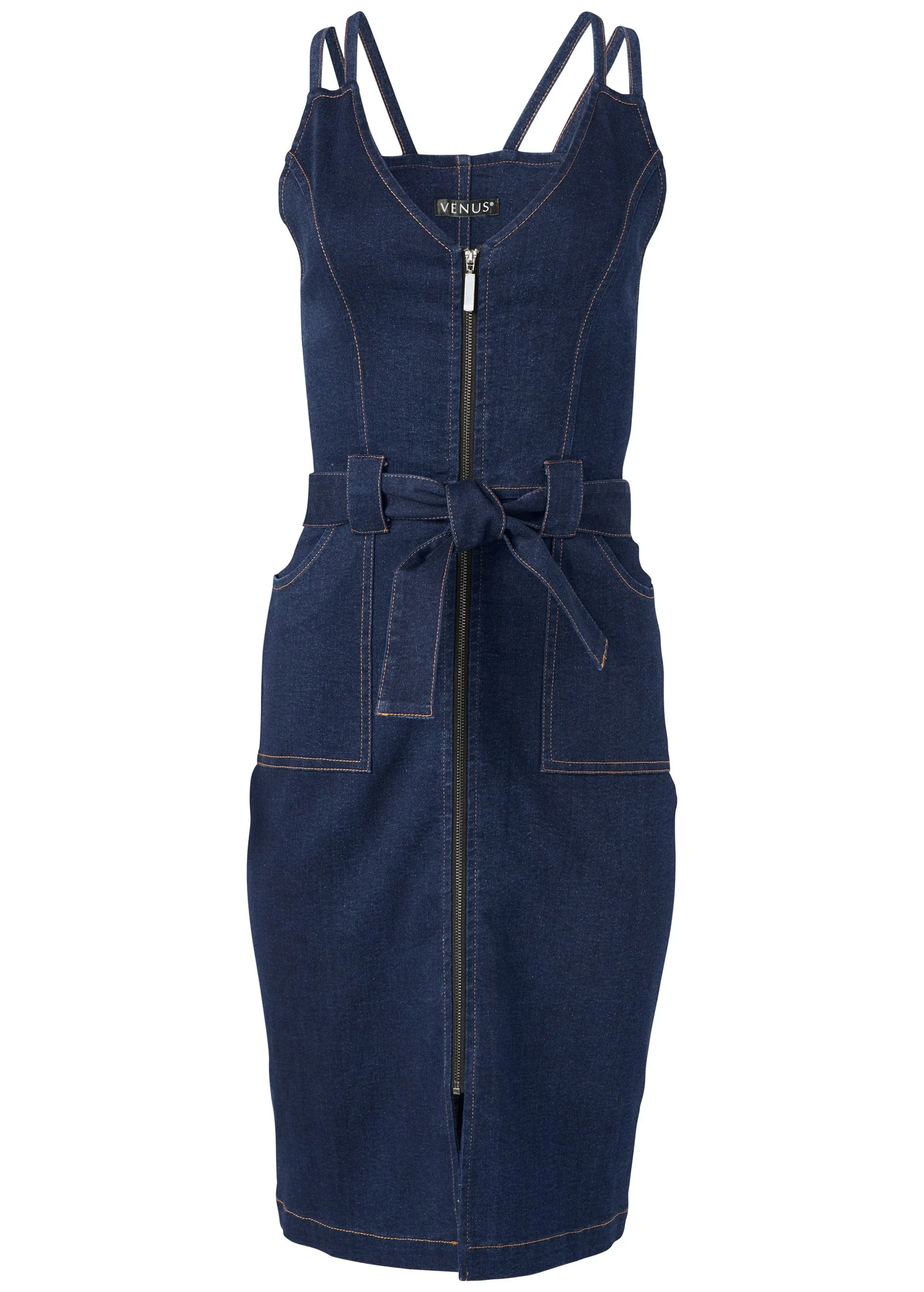 Denim Dress With Zipper - Dark Wash - Image 5