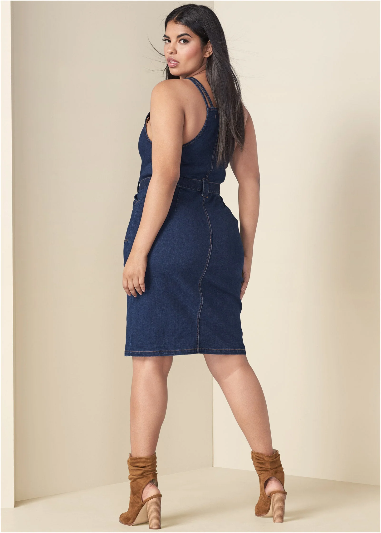 Denim Dress With Zipper - Dark Wash - Image 7